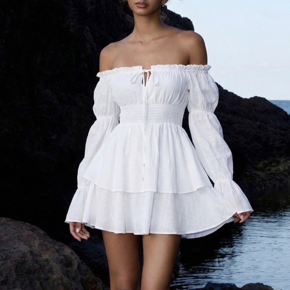 Runaway The Label White Puff Sleeve Mini Dress Cotton Size 2
